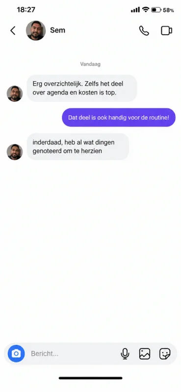 Voorbeeldgesprek: Thijs bespreekt de agenda en kosten