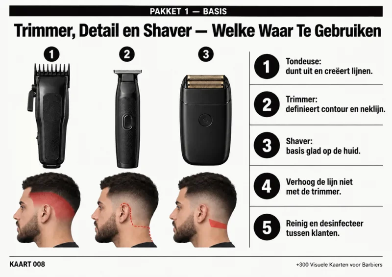 Visuele kaart 008, Trimmer, Detail en Shaver: Wat Gebruik Je Waar (versie 2)
