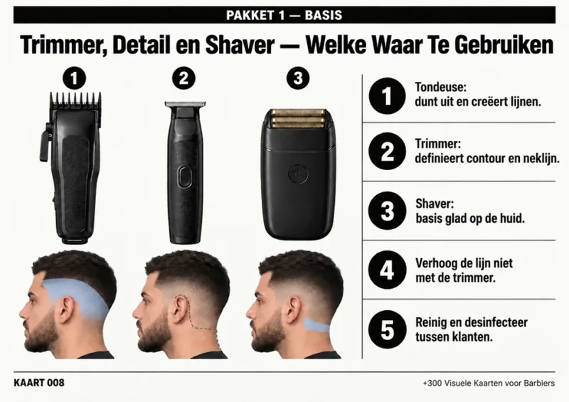 Visuele kaart 008, Trimmer, Detail en Shaver: Wat Gebruik Je Waar (versie 3)
